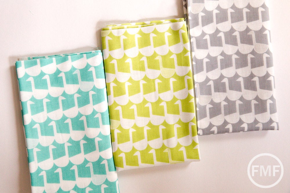 Framework Sitting Geese in Chartreuse, Ellen Baker for Kokka Fabrics, Double Gauze Cotton Fabric, JG-41800-802B