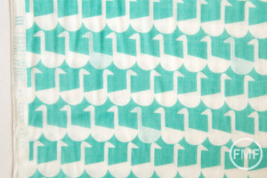 Framework Sitting Geese in Aqua Blue, Ellen Baker for Kokka Fabrics, Double Gauze Cotton Fabric, JG-41800-802C