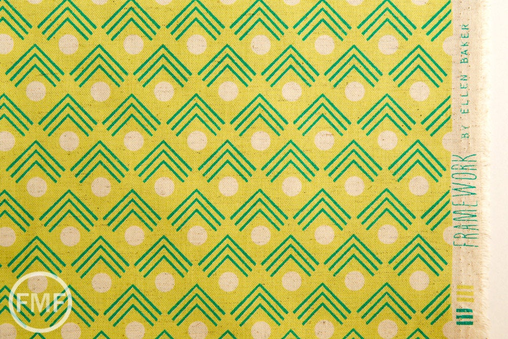 Framework Corners CANVAS in Chartreuse, Ellen Baker for Kokka Fabrics, Cotton and Linen Canvas Fabric, JG-41900-902B