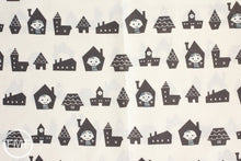 Load image into Gallery viewer, Happy Houses in Grey, Puti de Pome So Happy, Mico Design Works, Mico Ogura, Made in Japan, Cotton and Linen Blend Fabric, PTMF-077
