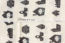 Load image into Gallery viewer, Happy Houses in Grey, Puti de Pome So Happy, Mico Design Works, Mico Ogura, Made in Japan, Cotton and Linen Blend Fabric, PTMF-077
