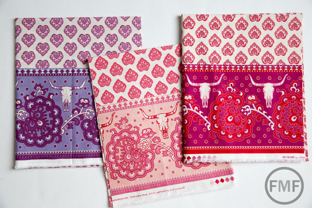 Spellbound Skull Double Border in Soul Pink,  Urban Chiks, 100% Cotton, Moda Fabrics, 31110 12