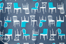 Load image into Gallery viewer, Perfectly Perched Chairs in Steel, Laurie Wisbrun, Robert Kaufman Fabrics, 100% Cotton Fabric, AWN-12851-185 STEEL
