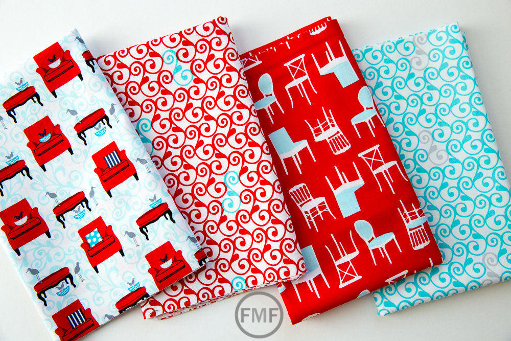Perfectly Perched Swirl in Aqua, Laurie Wisbrun, Robert Kaufman Fabrics, 100% Cotton Fabric, AWN-12850-70 AQUA