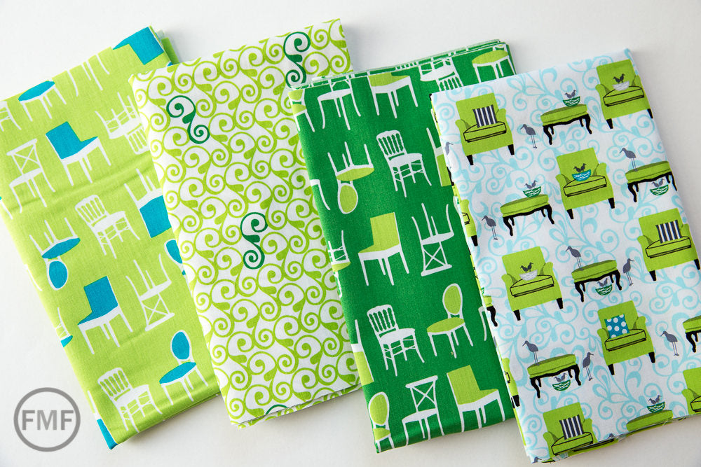 Perfectly Perched Chairs in Meadow, Laurie Wisbrun, Robert Kaufman Fabrics, 100% Cotton Fabric, AWN-12851-270