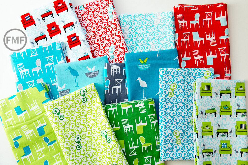Perfectly Perched Chairs in Meadow, Laurie Wisbrun, Robert Kaufman Fabrics, 100% Cotton Fabric, AWN-12851-270