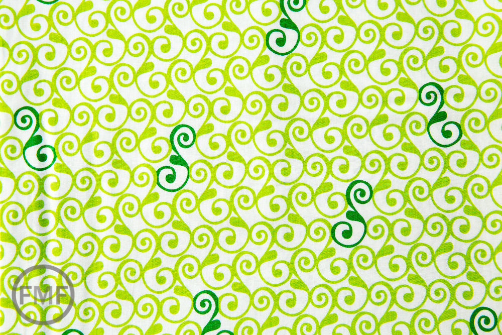 Perfectly Perched Swirl in Green, Laurie Wisbrun, Robert Kaufman Fabrics, 100% Cotton Fabric, AWN-12850-7 GREEN