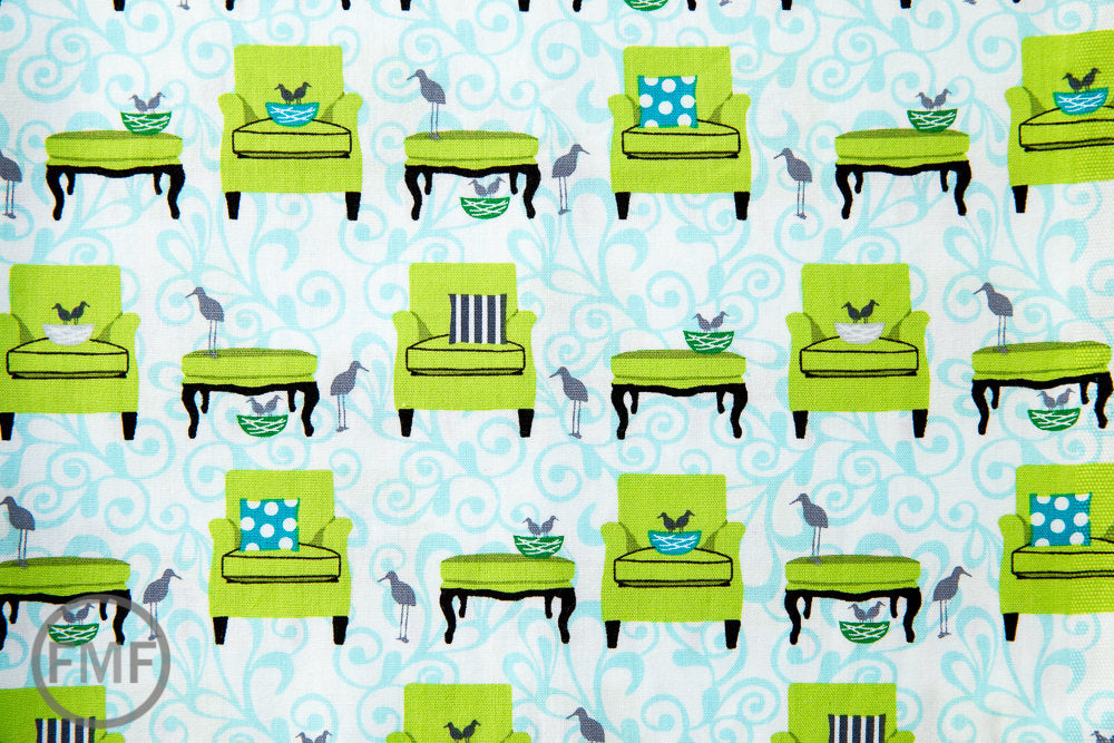 Perfectly Perched in Green Bundle, 4 Pieces, Laurie Wisbrun, 100% Cotton, Robert Kaufman Fabrics, AWN-GRE-4