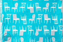 Load image into Gallery viewer, Perfectly Perched Chairs in Turquoise, Laurie Wisbrun, Robert Kaufman Fabrics, 100% Cotton Fabric, AWN-12851-81 TURQUOISE
