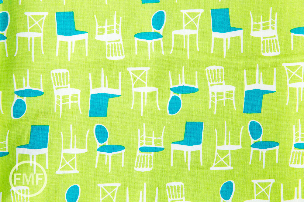 Perfectly Perched Chairs in Meadow, Laurie Wisbrun, Robert Kaufman Fabrics, 100% Cotton Fabric, AWN-12851-270