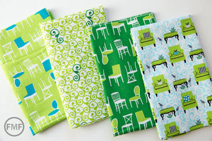 Perfectly Perched in Green Bundle, 4 Pieces, Laurie Wisbrun, 100% Cotton, Robert Kaufman Fabrics, AWN-GRE-4