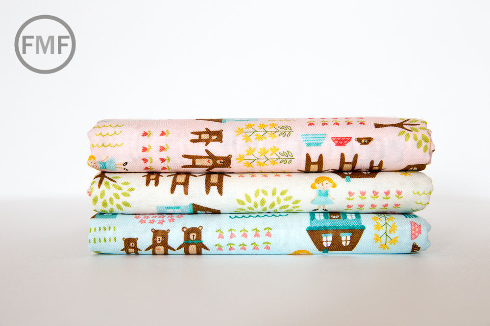 Home Sweet Home Goldie and the Three Bears in Pink, Stacy Iest Hsu, 100% Cotton Fabric, Moda Fabrics, 20572 12