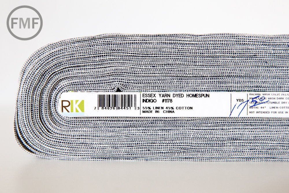 INDIGO Homespun Yarn Dyed Essex, Linen and Cotton Blend Fabric from Robert Kaufman, E114-1178