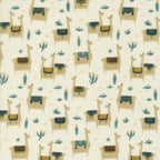 Faraway Places Llama Life in Ivory, Elizabeth Olwen, 100% GOTS-Certified Organic Cotton, Cloud9 Fabrics, 207703