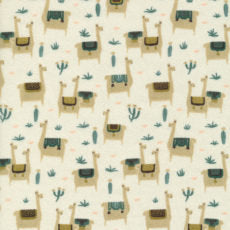 Faraway Places Llama Life in Ivory, Elizabeth Olwen, 100% GOTS-Certified Organic Cotton, Cloud9 Fabrics, 207703