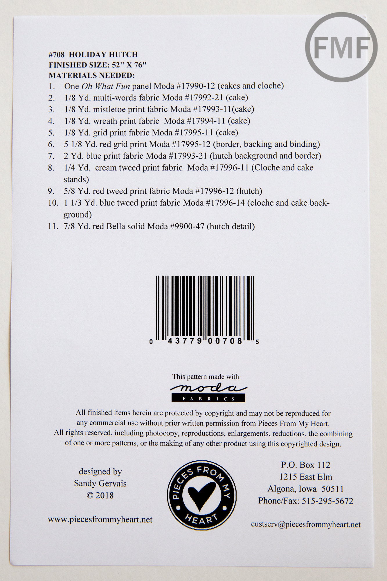 Holiday Hutch Quilt Kit, Sandy Gervais, Pieces from My Heart, Number 708, Oh What Fun Collection, 100% Cotton, Moda Fabrics