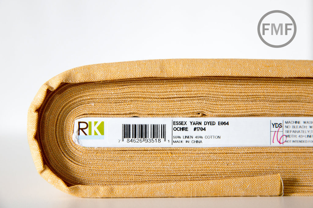 OCHRE Yarn Dyed Essex, Linen and Cotton Blend Fabric from Robert Kaufman, E064-1704 OCHRE
