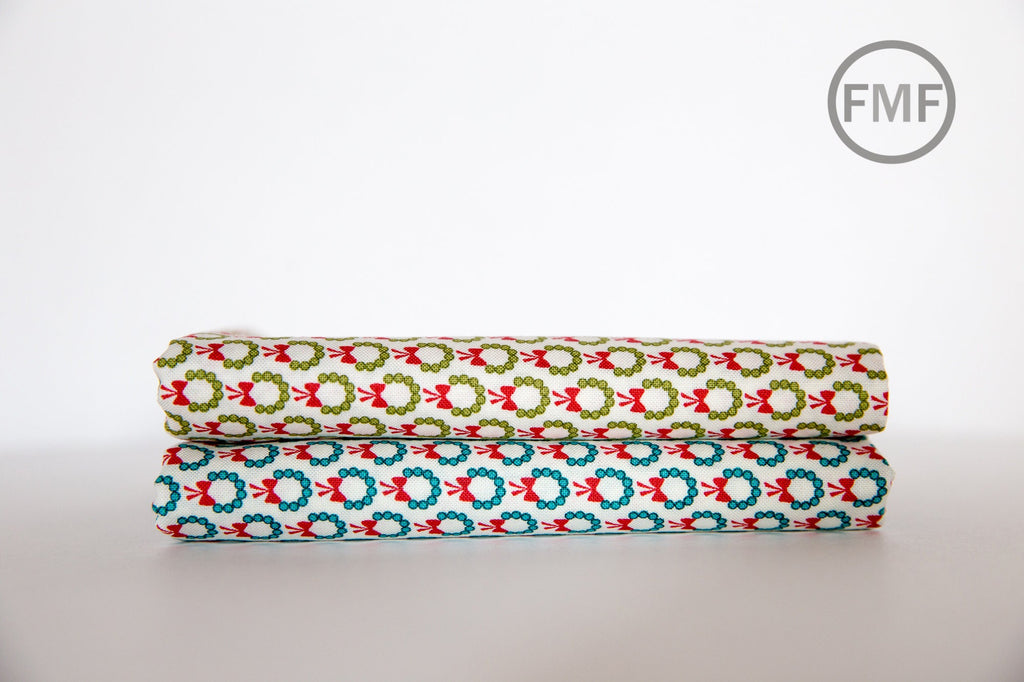 Oh What Fun Wreaths in Blue Spruce, Sandy Gervais, 100% Cotton Fabric, Moda Fabrics, 17994 21