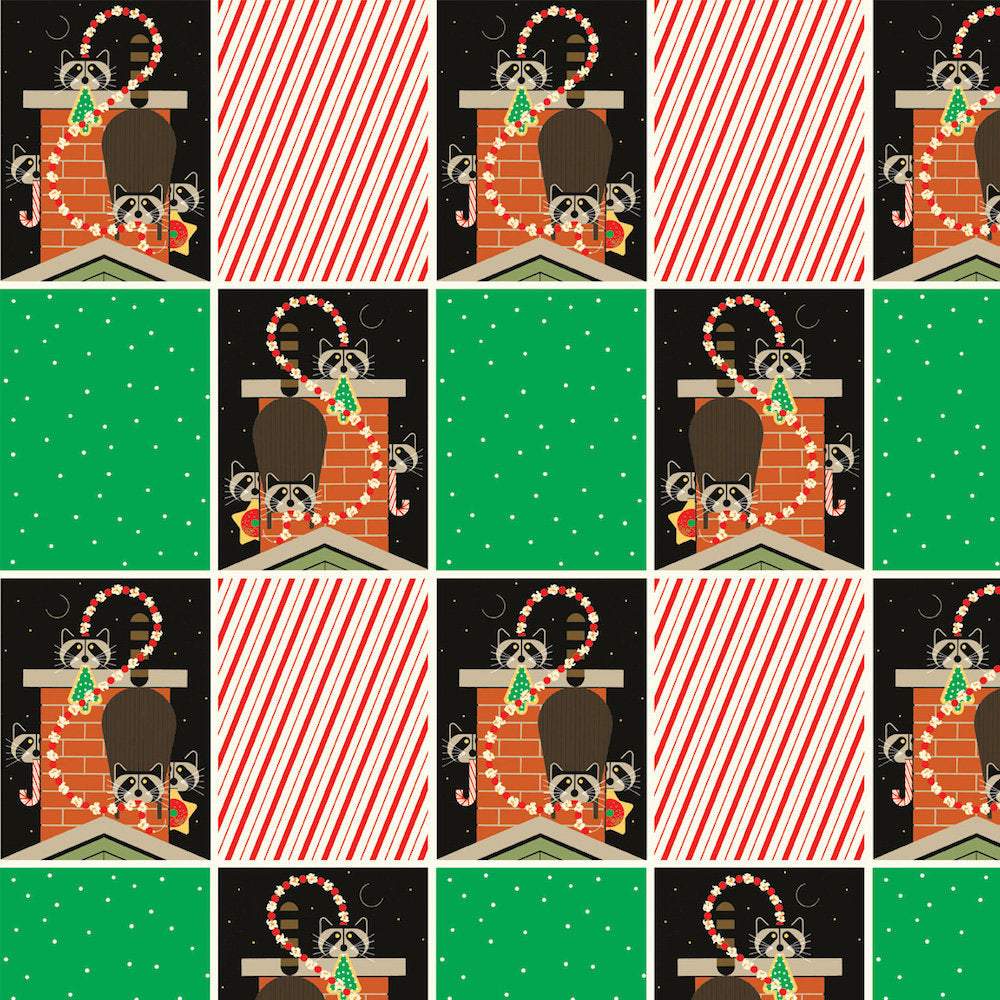 Charley Harper Holidays Chimney Capers, 100% GOTS-Certified Organic Cotton Poplin, Birch Fabrics, CHX-08