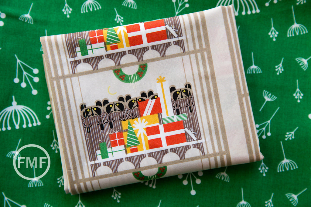 Charley Harper Holidays Gift Rapt, 100% GOTS-Certified Organic Cotton Poplin, Birch Fabrics, CHX-07