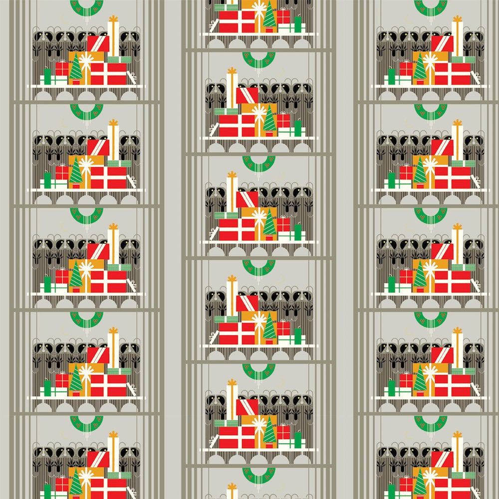 Charley Harper Holidays Gift Rapt, 100% GOTS-Certified Organic Cotton Poplin, Birch Fabrics, CHX-07