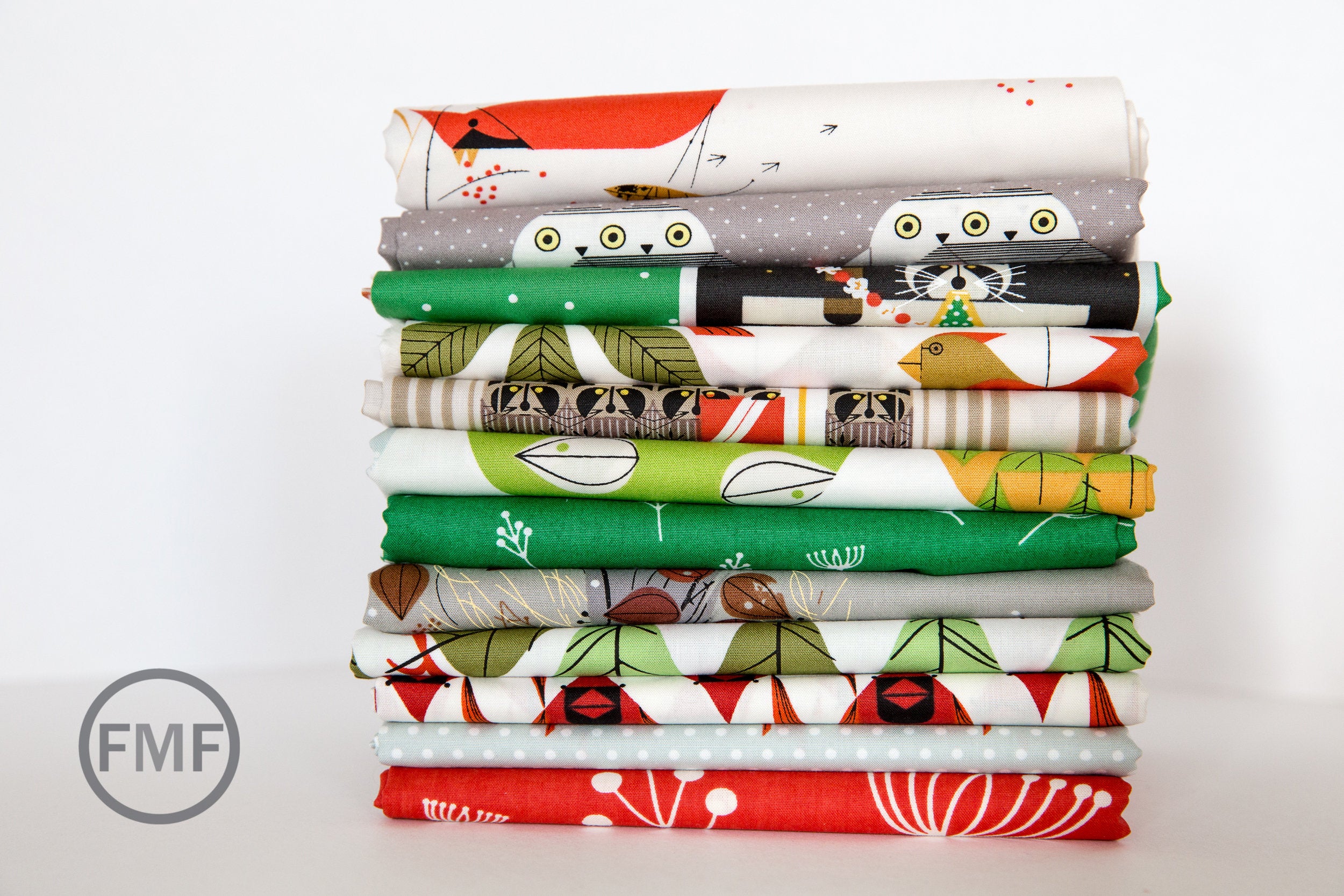 Charley Harper Holidays Chimney Capers, 100% GOTS-Certified Organic Cotton Poplin, Birch Fabrics, CHX-08