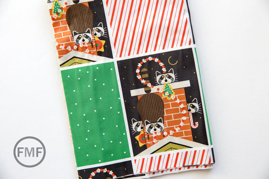 Charley Harper Holidays Chimney Capers, 100% GOTS-Certified Organic Cotton Poplin, Birch Fabrics, CHX-08