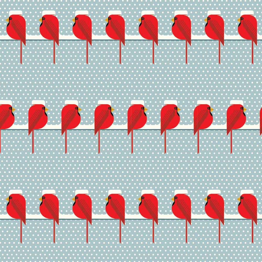 Charley Harper Holidays Cool Cardinals, 100% GOTS-Certified Organic Cotton Poplin, Birch Fabrics, CHX-02