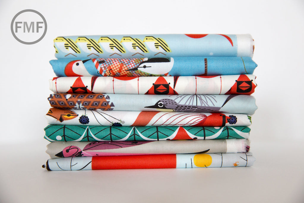 Charley Harper Winter Wonderland Backyard Birds, 100% GOTS-Certified Organic Cotton Poplin, Birch Fabrics, CH-129
