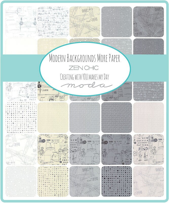 Modern Backgrounds More Paper Candy Pack, Mini Charm Pack, Brigitte Heitland, Zen Chic, Moda Fabrics, 1670MC