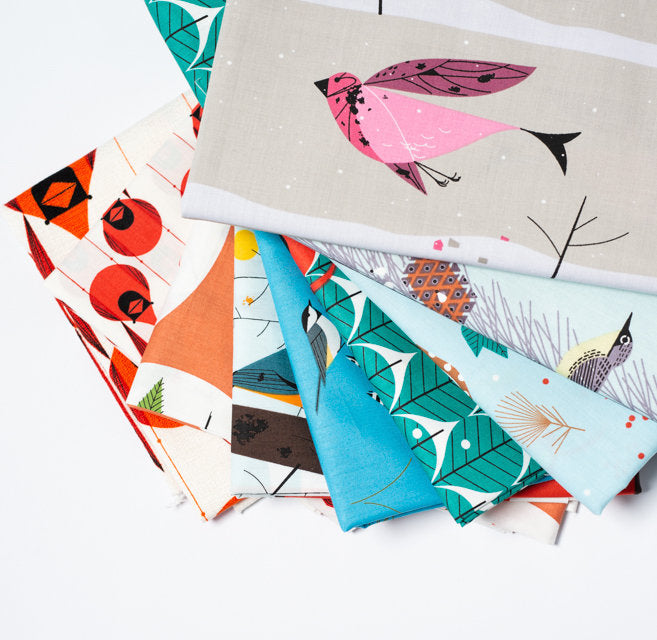 Charley Harper Winter Wonderland Backyard Birds, 100% GOTS-Certified Organic Cotton Poplin, Birch Fabrics, CH-129