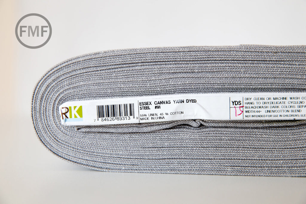29-Inch End of Bolt Remnant Steel Yarn Dyed Essex Canvas, Linen and Cotton Blend Fabric, E120-91 STEEL