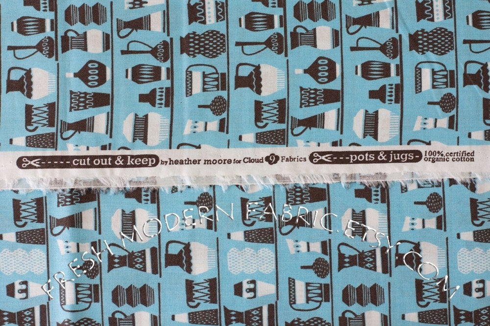 Cut Out and Keep Pots and Jugs, Heather Moore, Skinny Laminx, 100% Organic Cotton, Cloud9 Fabrics