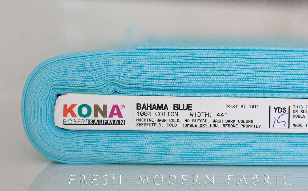 29-Inch End of Bolt Remnant Bahama Blue Kona Cotton Solid Fabric from Robert Kaufman, K001-1011