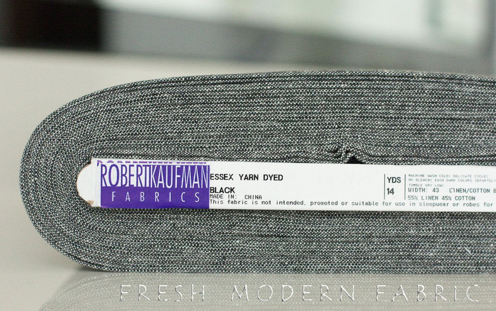 BLACK Yarn Dyed Essex, Linen and Cotton Blend Fabric from Robert Kaufman, E064-1019