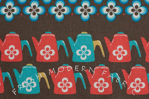 Ruby Star Shining Teapot Stripe in Brown, Melody Miller for Kokka Fabrics