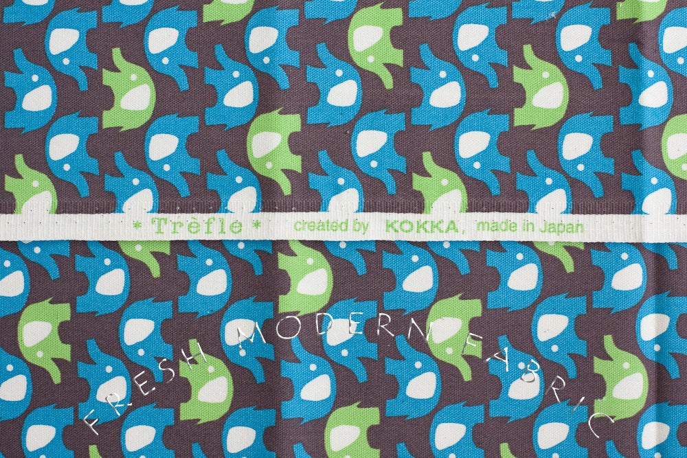 Trefle Elephants, Kokka Fabrics, Japanese Import, Cotton and Linen Blend Fabric