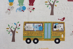 Trefle School Bus, Kokka Fabrics, Japanese Import, Cotton and Linen Blend Fabric