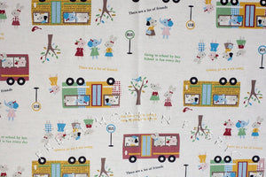 Trefle School Bus, Kokka Fabrics, Japanese Import, Cotton and Linen Blend Fabric