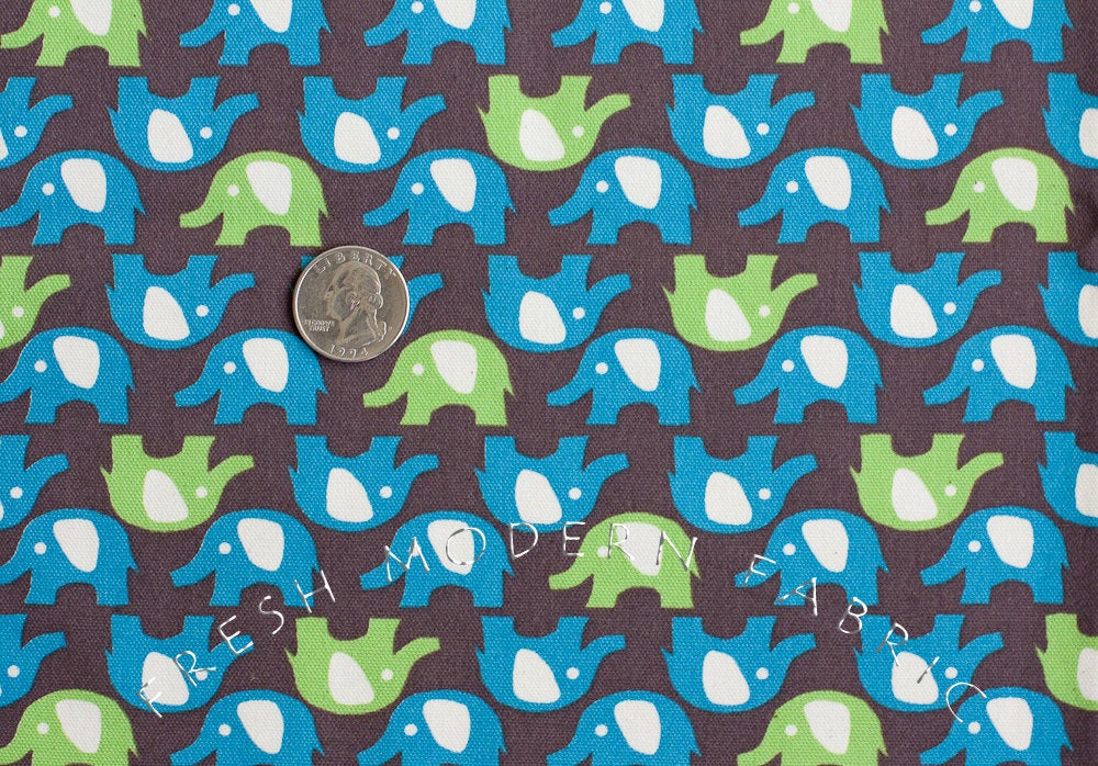 Trefle Elephants, Kokka Fabrics, Japanese Import, Cotton and Linen Blend Fabric