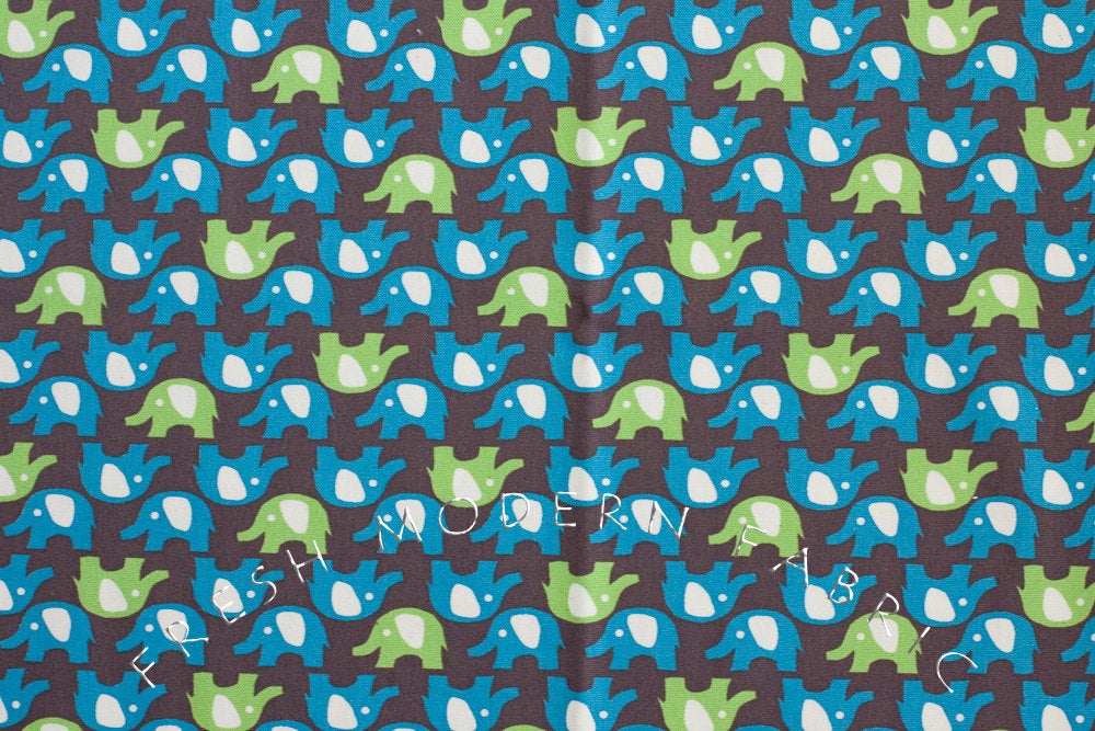 Trefle Elephants, Kokka Fabrics, Japanese Import, Cotton and Linen Blend Fabric