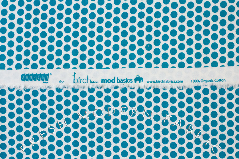Mod Basics Dots in Teal Blue, Jay-Cyn Designs, Birch Fabrics, 100% Certified Organic Cotton