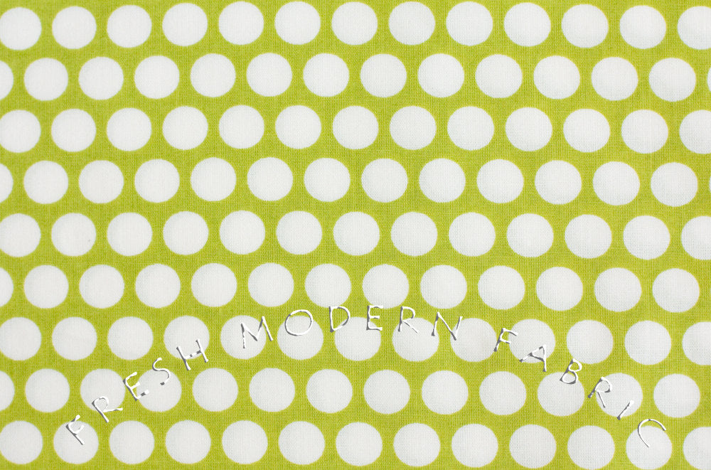 8-Inch End of Bolt Remnant Reverse Dots in Lime Green, Mod Basics, Birch Fabrics, 100% Certified Organic Cotton