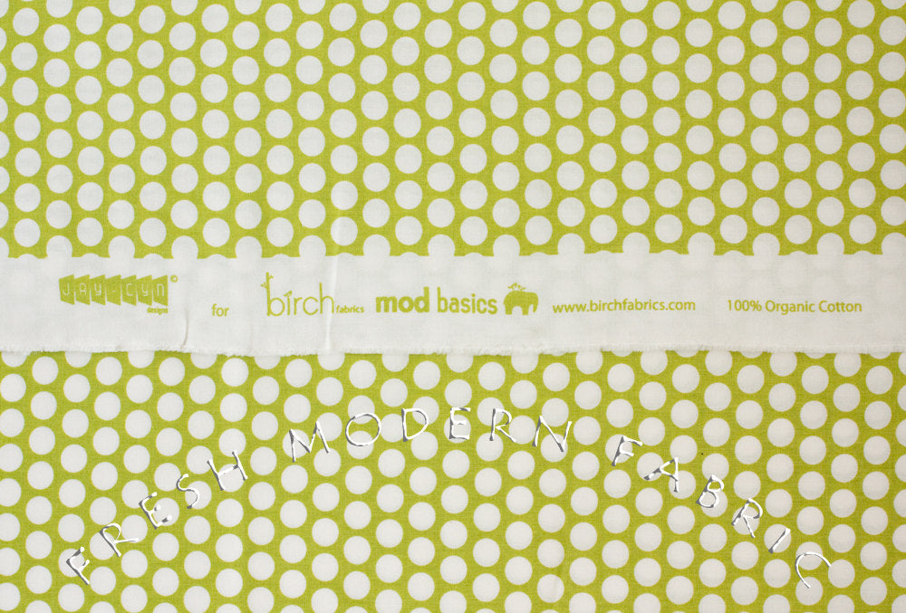 8-Inch End of Bolt Remnant Reverse Dots in Lime Green, Mod Basics, Birch Fabrics, 100% Certified Organic Cotton