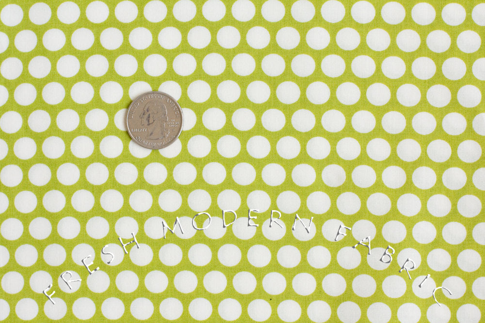 8-Inch End of Bolt Remnant Reverse Dots in Lime Green, Mod Basics, Birch Fabrics, 100% Certified Organic Cotton