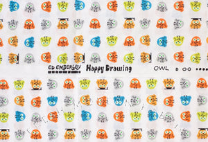 Owls, Happy Drawing by Ed Emberley, 100% Organic Cotton, Cloud9 Fabrics