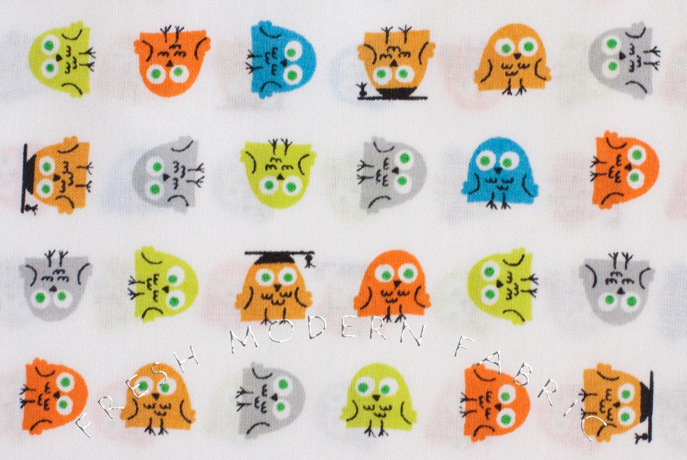 Owls, Happy Drawing by Ed Emberley, 100% Organic Cotton, Cloud9 Fabrics