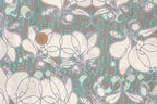 Floral Sketch on Grey and Aqua Background, Kei Fabric, 100% Cotton Voile Fabric