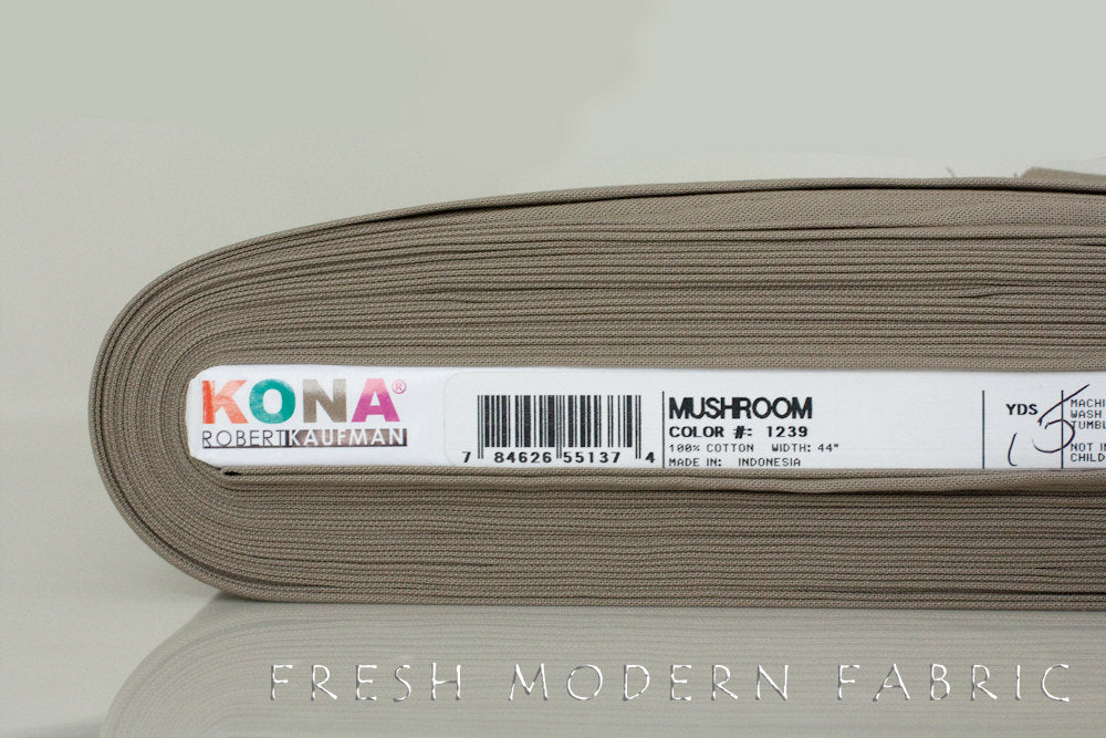 Mushroom Kona Cotton Solid Fabric from Robert Kaufman, K001-1239