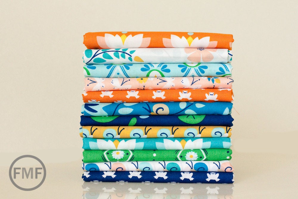 Lotus Pond Hopping Along in Orange, Rae Hoekstra, 100% GOTS-Certified Organic Cotton, Cloud9 Fabrics
